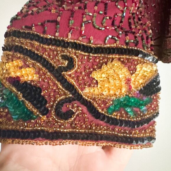 Vintage Beaded Embellished Unique Silk Jacket M - Picture 6 of 13